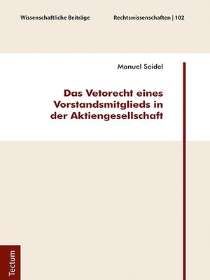 cover image of Das Vetorecht eines Vorstandsmitglieds in der Aktiengesellschaft